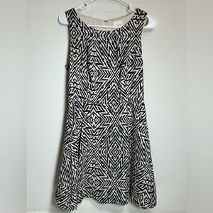 Maeve Anthropology Black and White Geometric Sleeveless Lined Zip Midi Dress